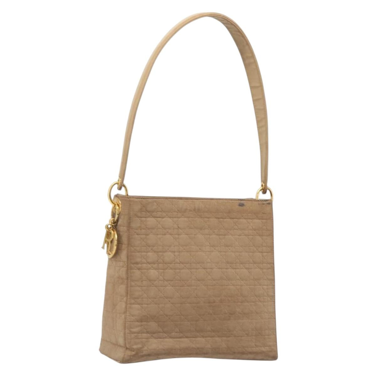 Christian Dior Canage Shoulder Bag Canvas Beige Gold Auth 203499