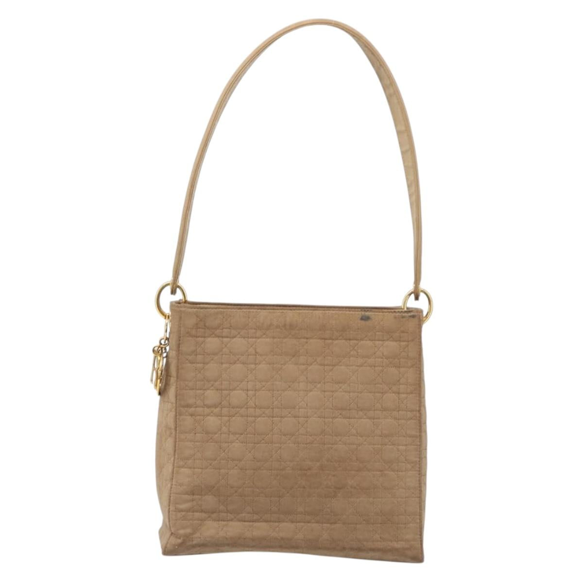 Christian Dior Canage Shoulder Bag Canvas Beige Gold Auth 203499
