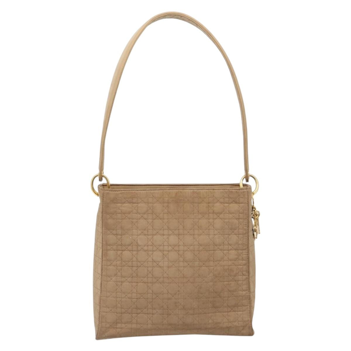 Christian Dior Canage Shoulder Bag Canvas Beige Gold Auth 203499