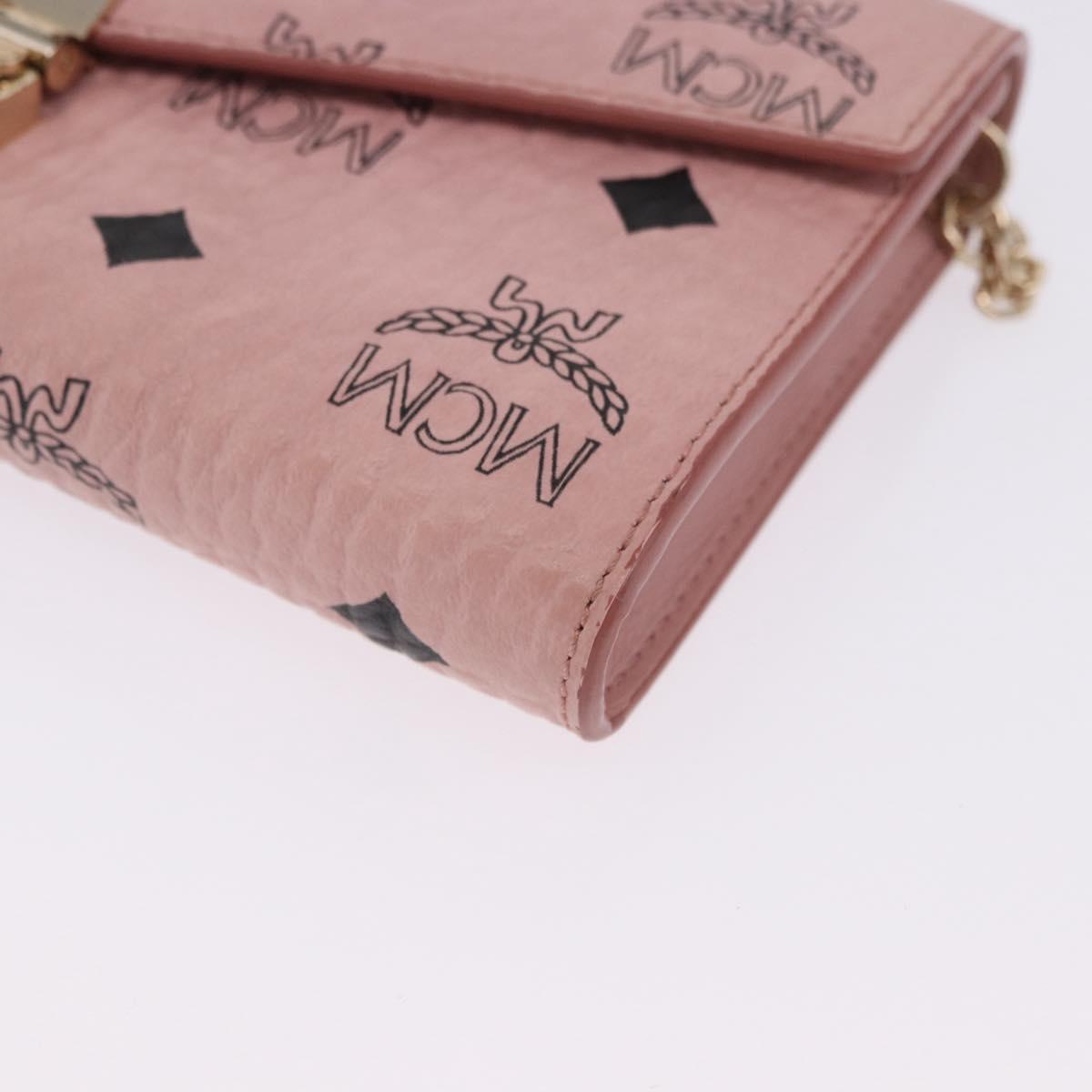 MCM Vicetos Patricia Chain Shoulder Wallet PVC Leather Pink Gold Auth 203500A
