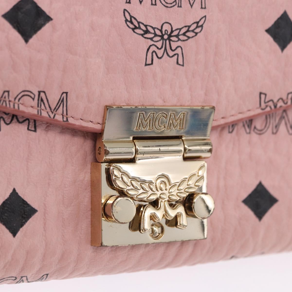 MCM Vicetos Patricia Chain Shoulder Wallet PVC Leather Pink Gold Auth 203500A