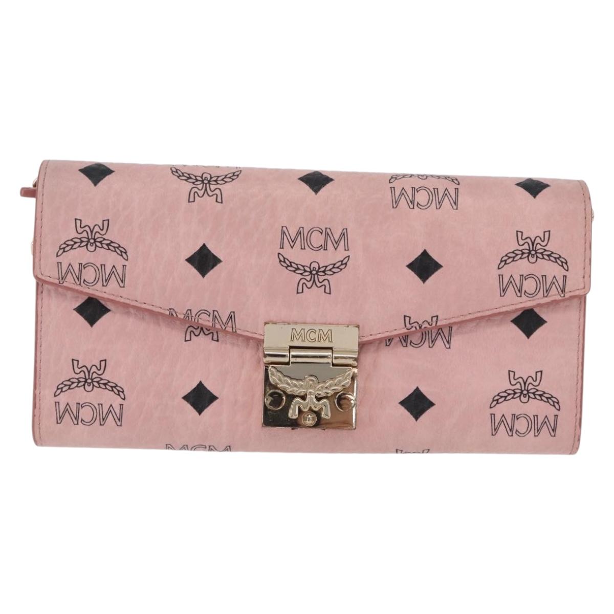 MCM Vicetos Patricia Chain Shoulder Wallet PVC Leather Pink Gold Auth 203500A