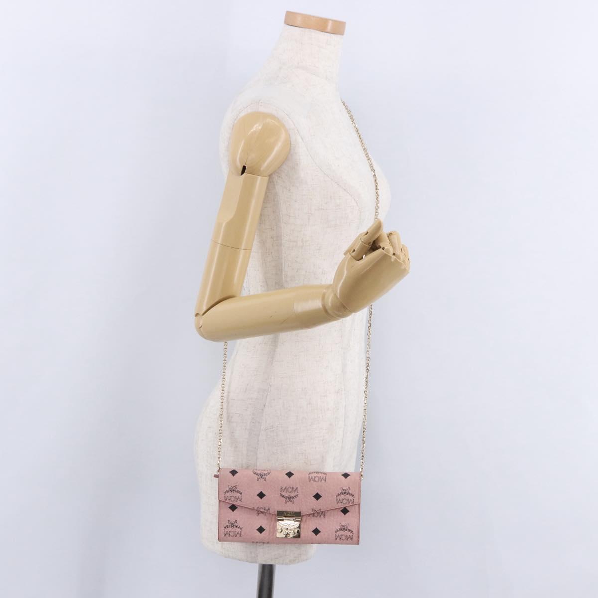 MCM Vicetos Patricia Chain Shoulder Wallet PVC Leather Pink Gold Auth 203500A