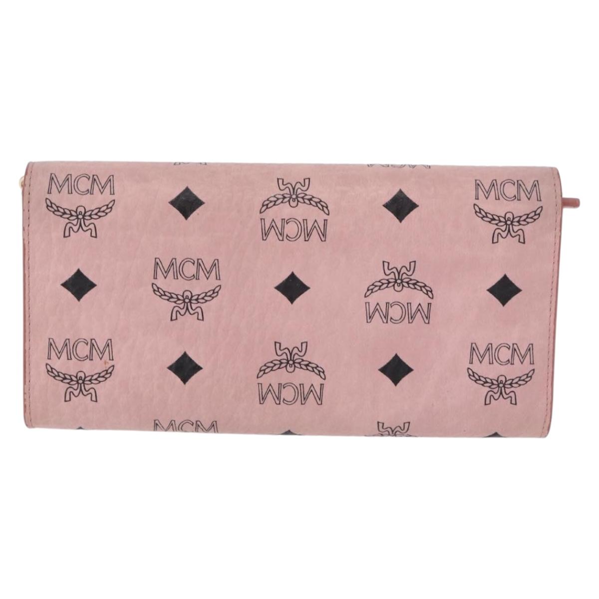 MCM Vicetos Patricia Chain Shoulder Wallet PVC Leather Pink Gold Auth 203500A