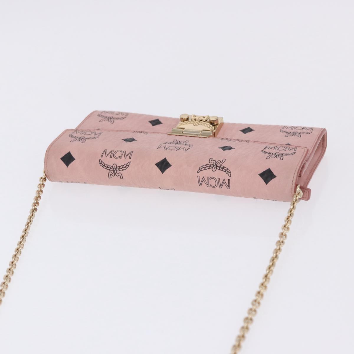 MCM Vicetos Patricia Chain Shoulder Wallet PVC Leather Pink Gold Auth 203500A
