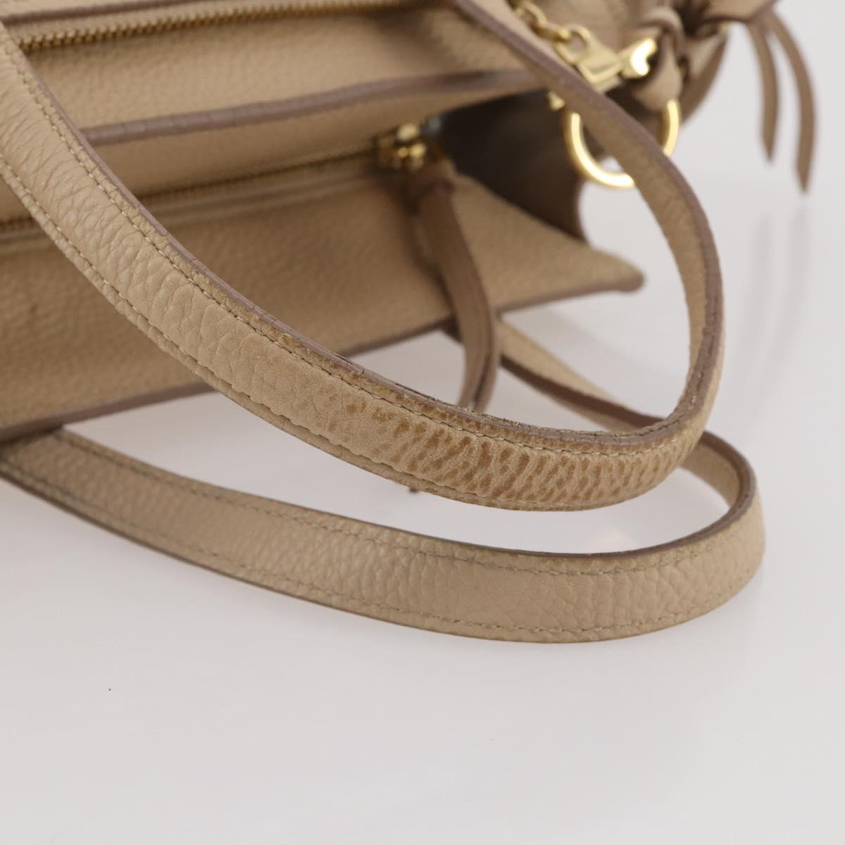 Salvatore Ferragamo Gancini Hand Bag Leather 2way Beige Gold Auth 203581