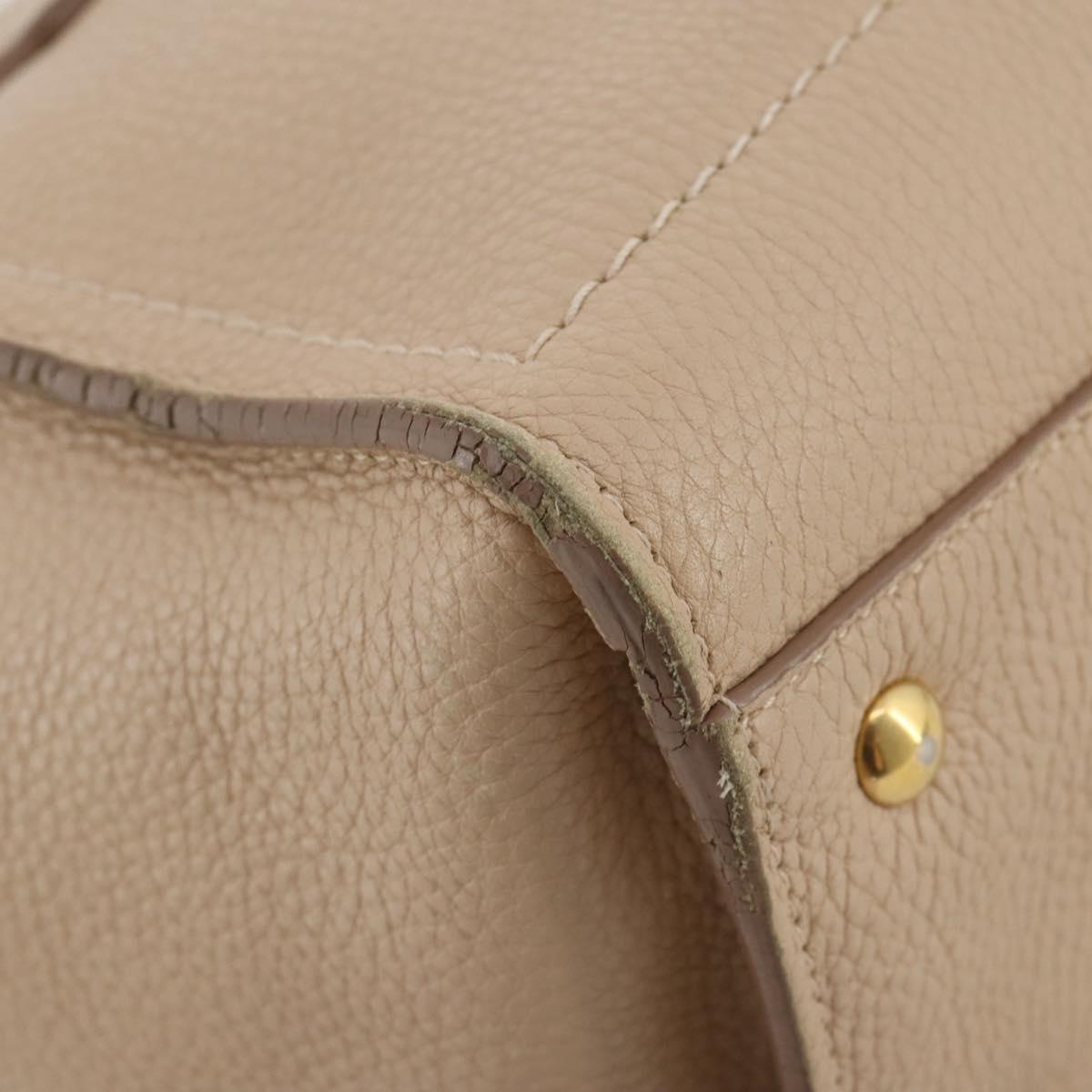 Salvatore Ferragamo Gancini Hand Bag Leather 2way Beige Gold Auth 203581