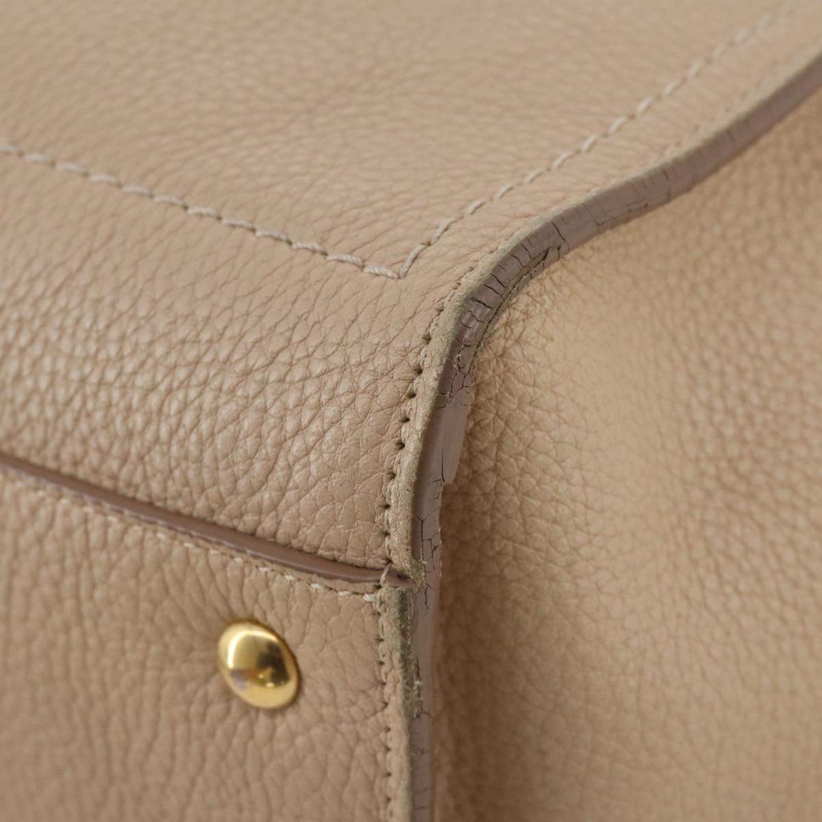 Salvatore Ferragamo Gancini Hand Bag Leather 2way Beige Gold Auth 203581