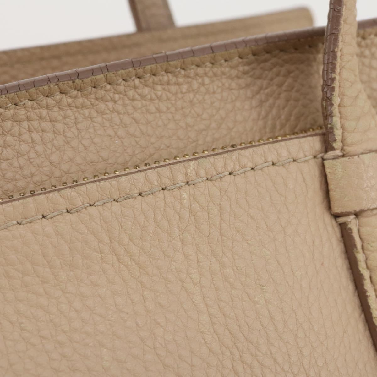 Salvatore Ferragamo Gancini Hand Bag Leather 2way Beige Gold Auth 203581
