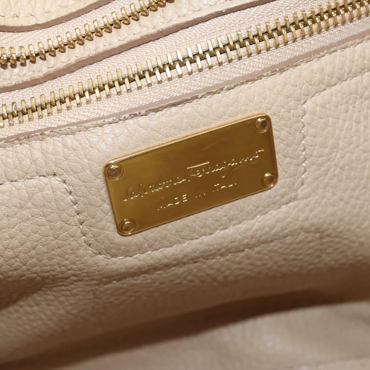 Salvatore Ferragamo Gancini Hand Bag Leather 2way Beige Gold Auth 203581