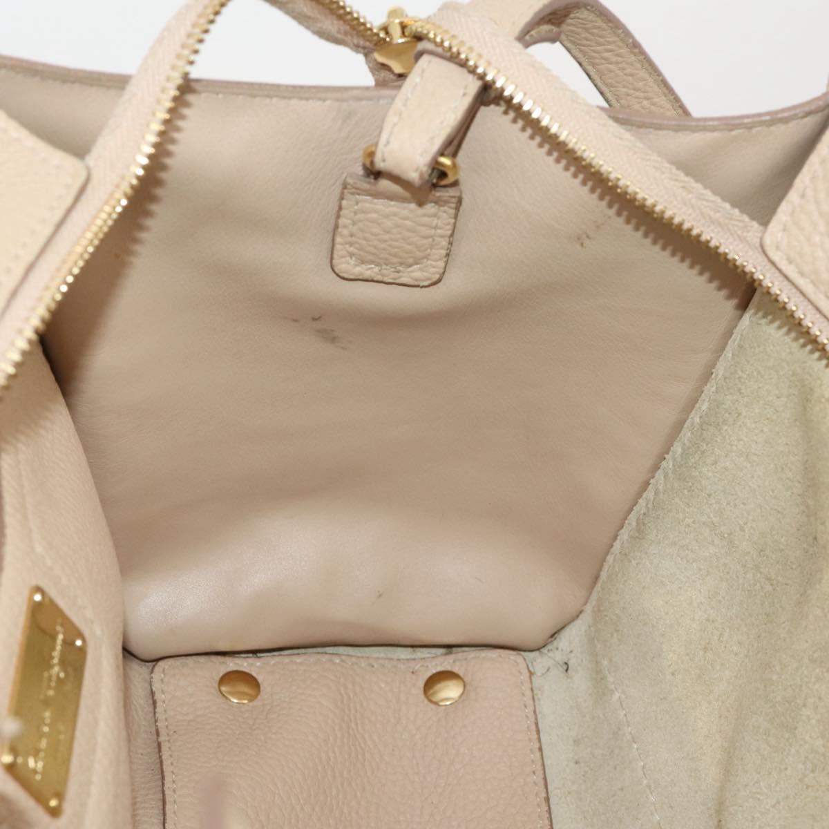 Salvatore Ferragamo Gancini Hand Bag Leather 2way Beige Gold Auth 203581