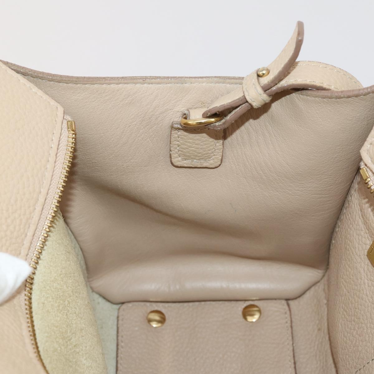 Salvatore Ferragamo Gancini Hand Bag Leather 2way Beige Gold Auth 203581