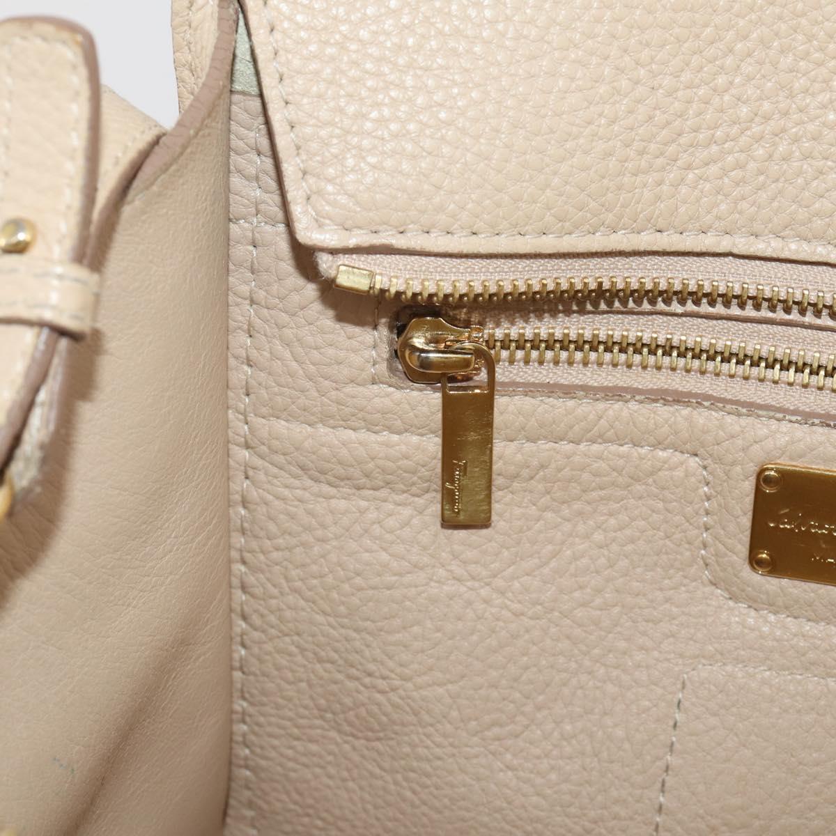 Salvatore Ferragamo Gancini Hand Bag Leather 2way Beige Gold Auth 203581