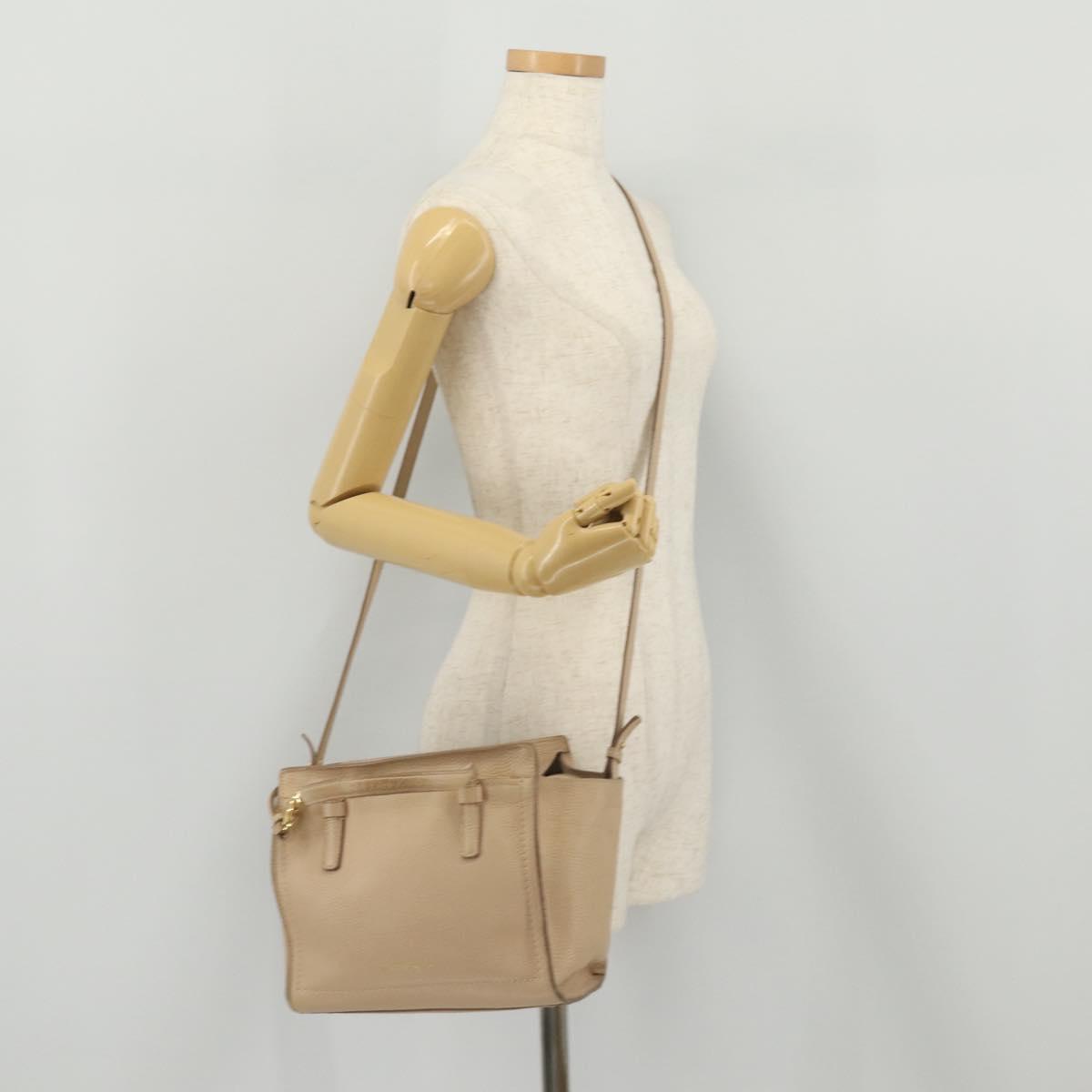 Salvatore Ferragamo Gancini Hand Bag Leather 2way Beige Gold Auth 203581