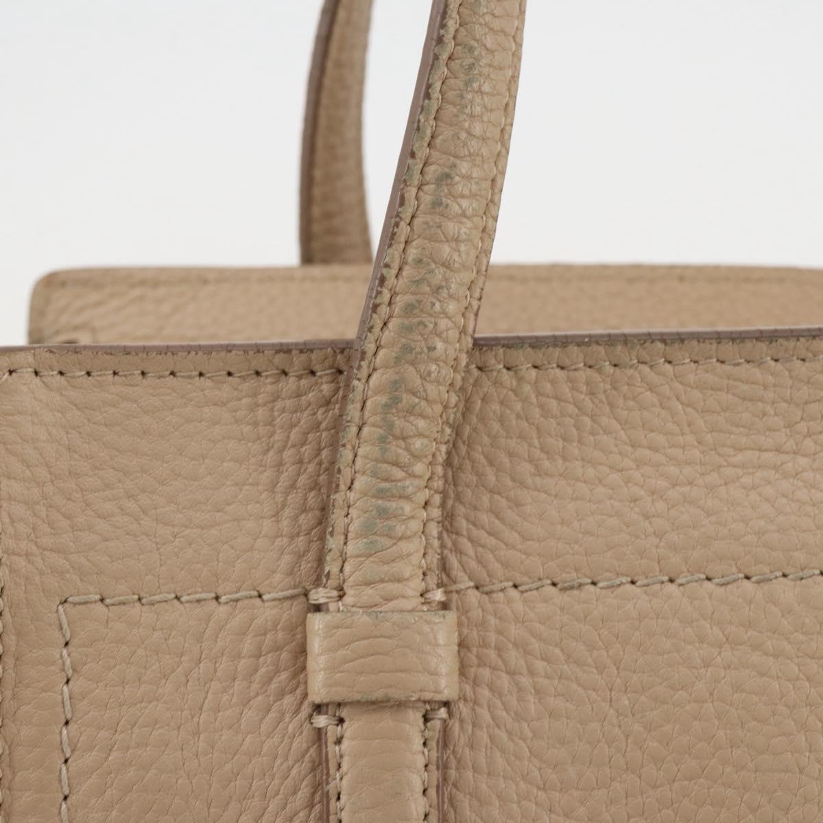 Salvatore Ferragamo Gancini Hand Bag Leather 2way Beige Gold Auth 203581