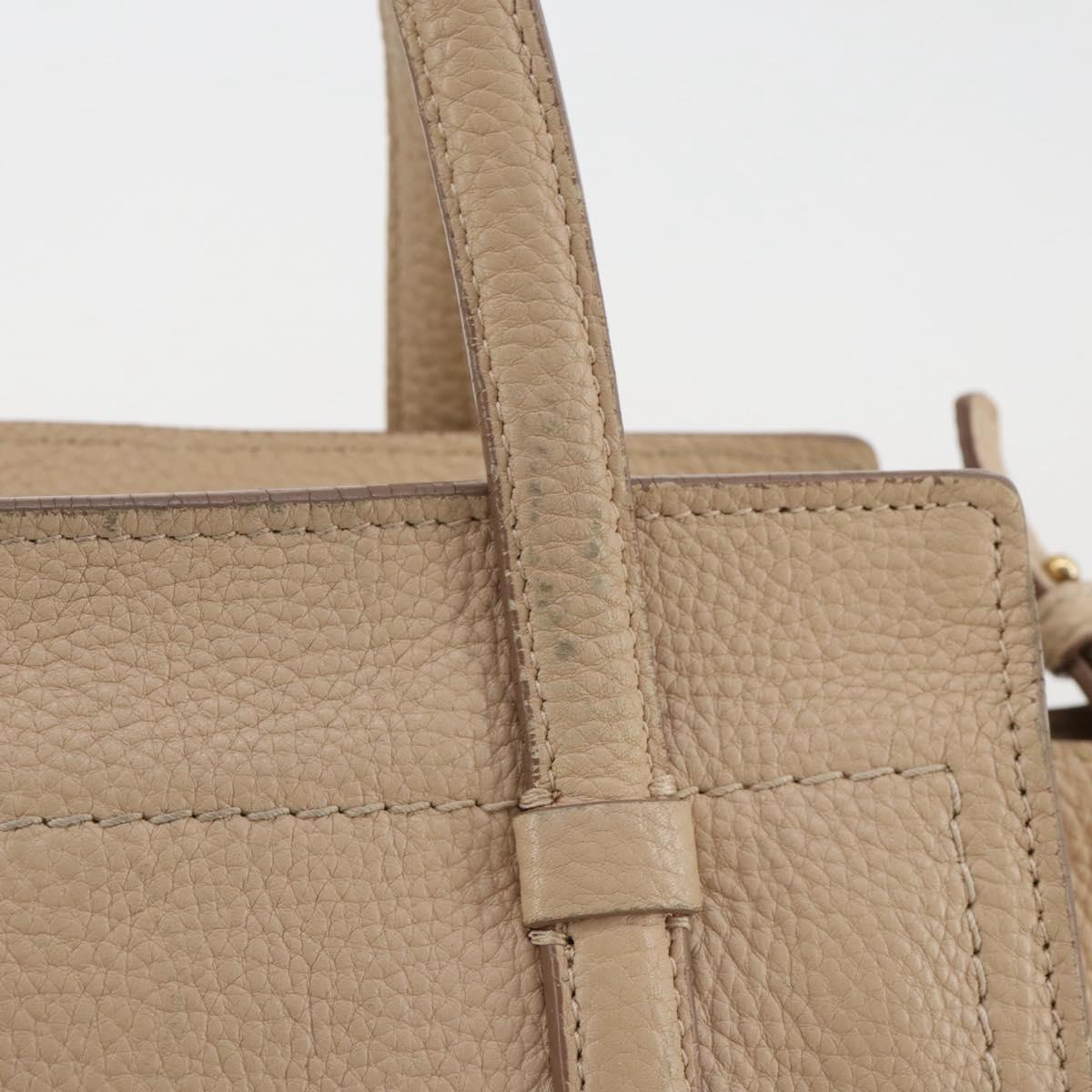 Salvatore Ferragamo Gancini Hand Bag Leather 2way Beige Gold Auth 203581