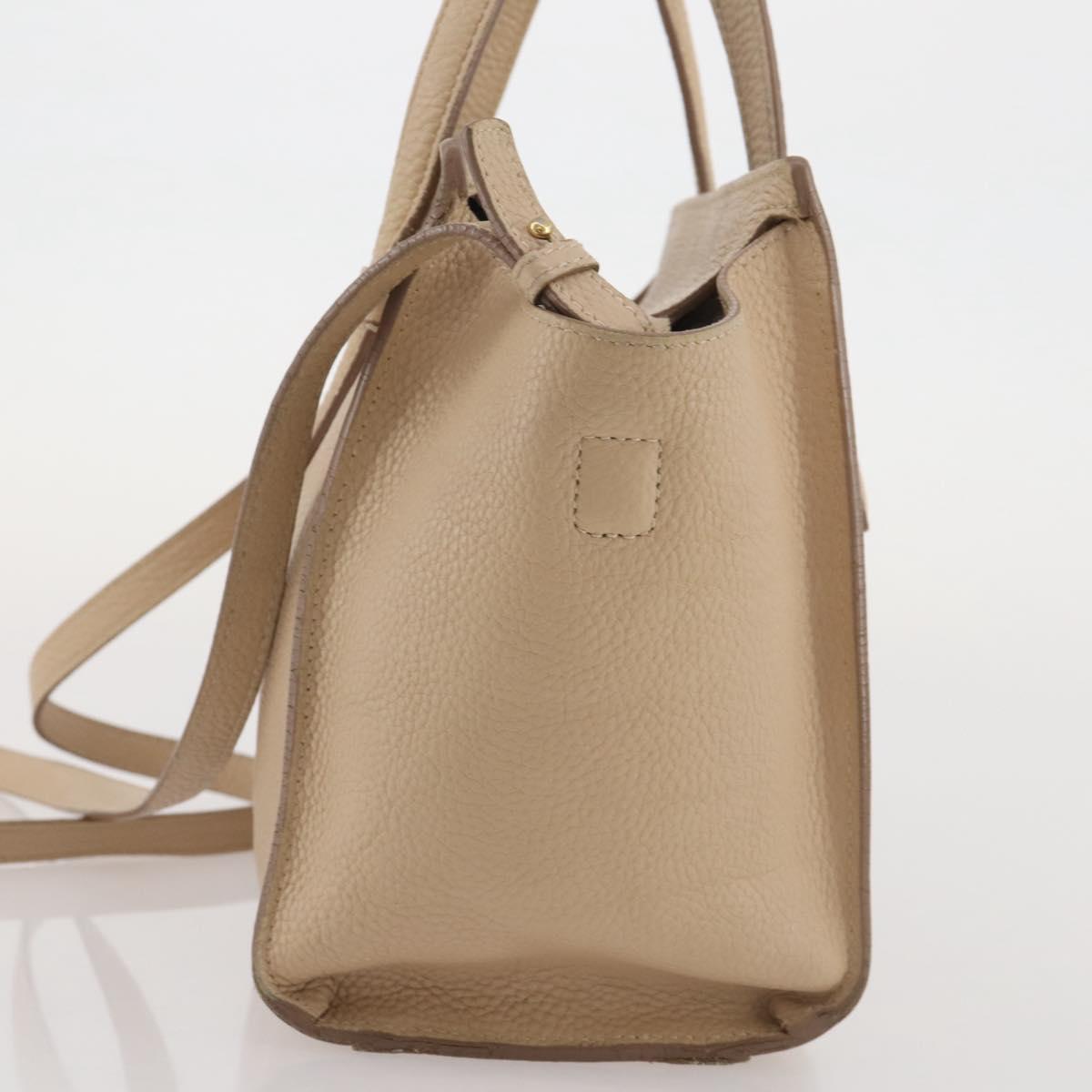 Salvatore Ferragamo Gancini Hand Bag Leather 2way Beige Gold Auth 203581