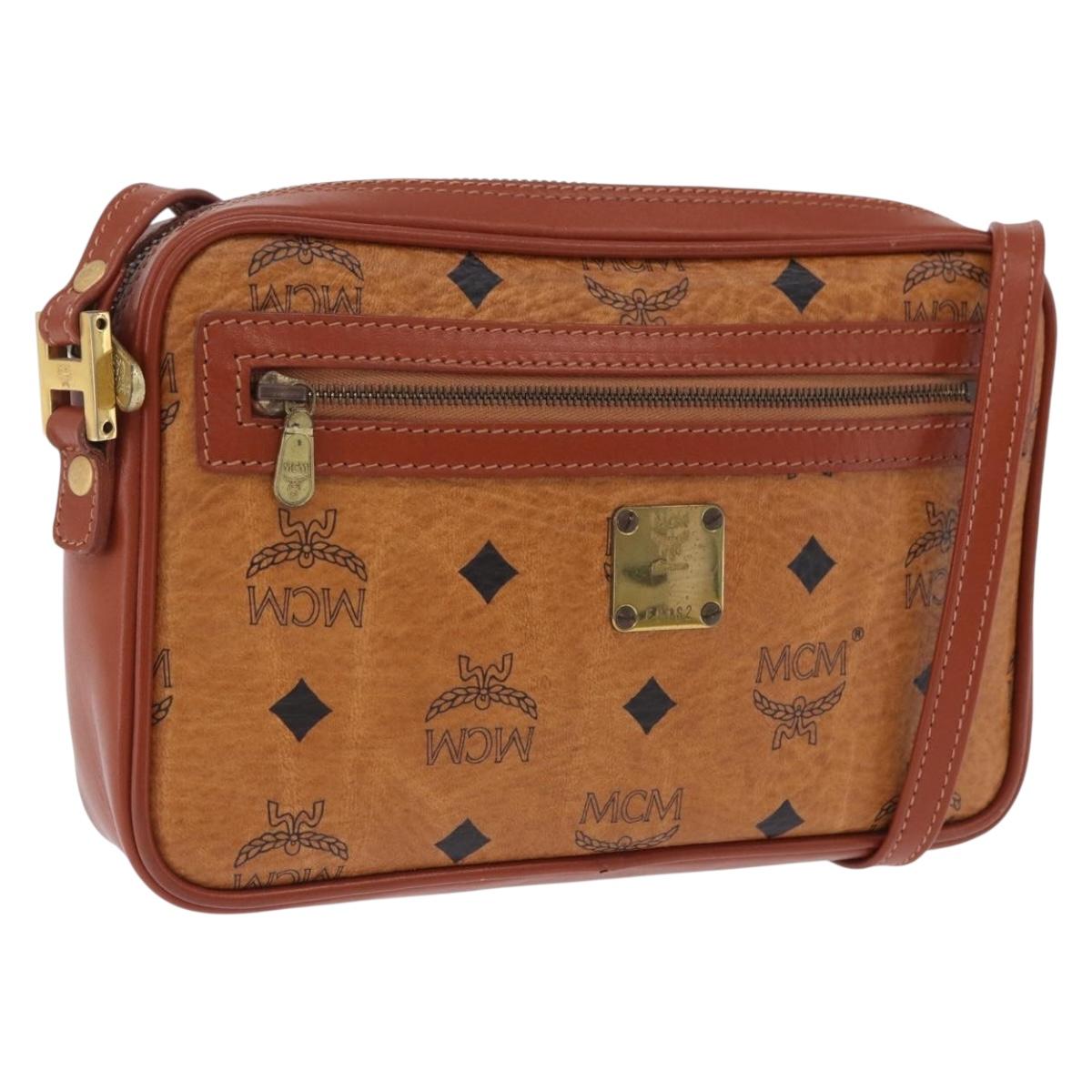 MCM Vicetos Shoulder Bag PVC Leather Brown Gold Tone Auth 203589