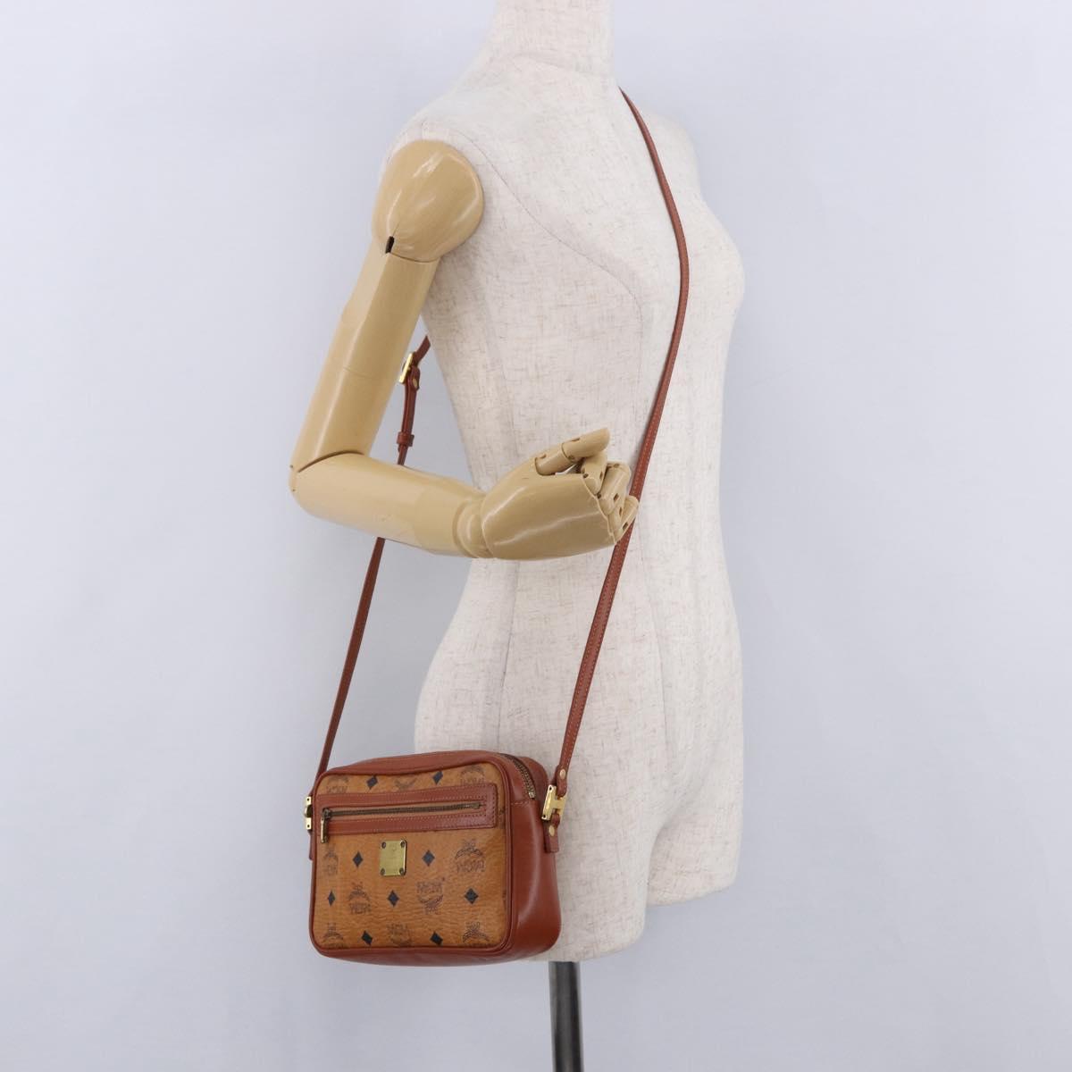 MCM Vicetos Shoulder Bag PVC Leather Brown Gold Tone Auth 203589