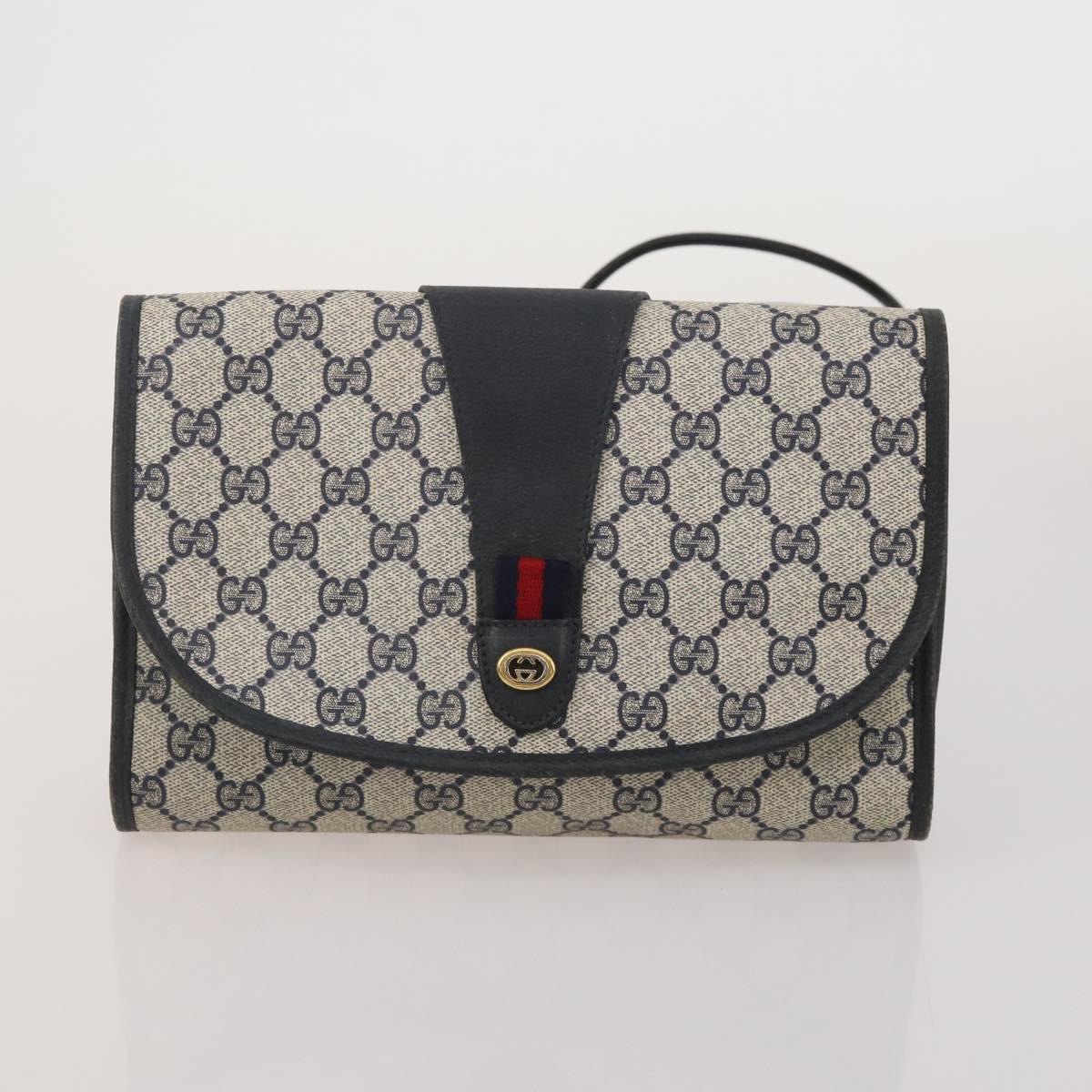 GUCCI GG Supreme Sherry Line Bag PVC Suede 3 Set Beige Black Navy Auth 203591