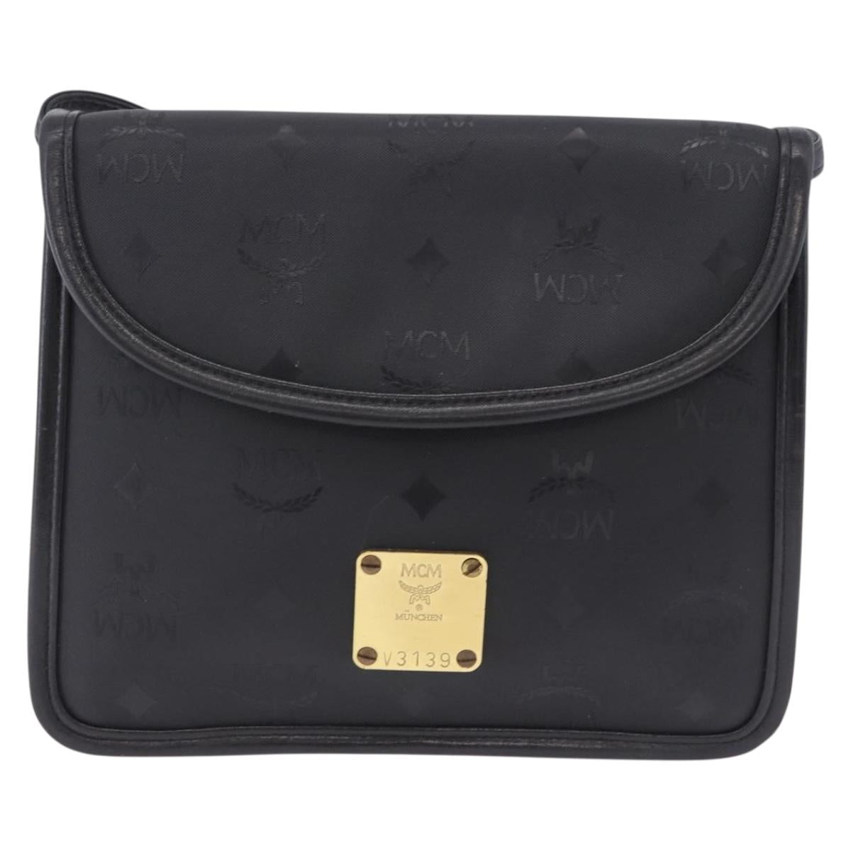 MCM Vicetos Shoulder Bag PVC Leather Black Gold Tone Auth 203593