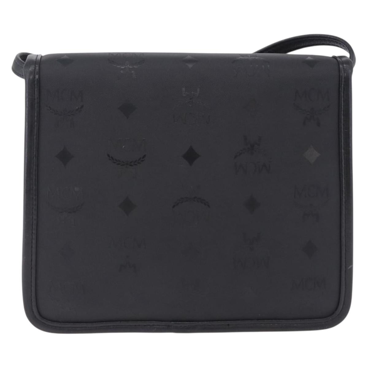 MCM Vicetos Shoulder Bag PVC Leather Black Gold Tone Auth 203593