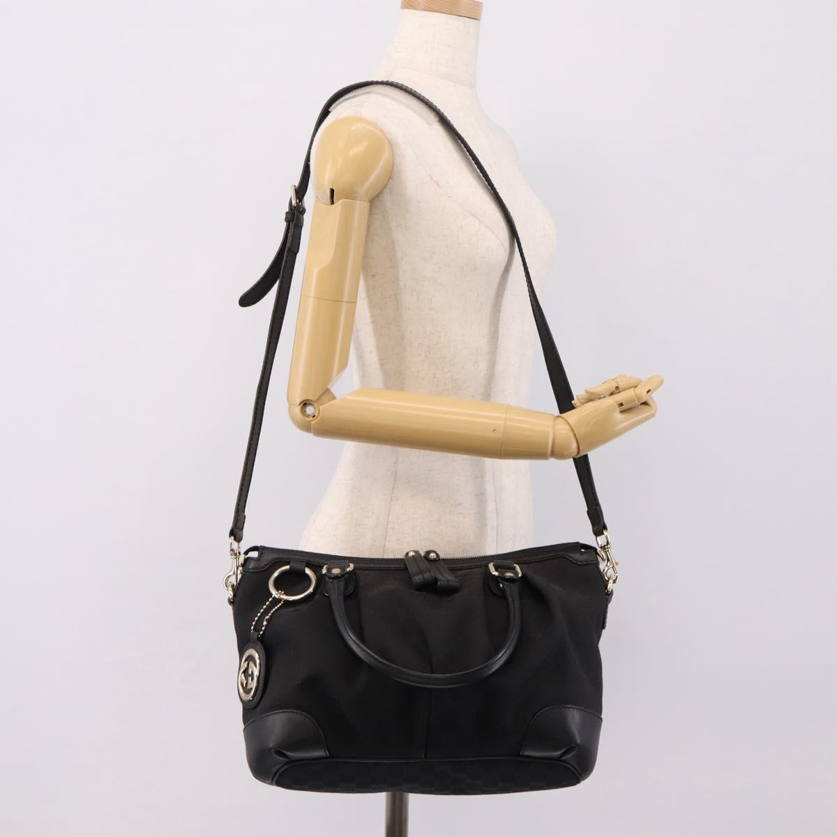 GUCCI GG Canvas Sukey Hand Bag 2way Black Gold 247902 Auth 203601A