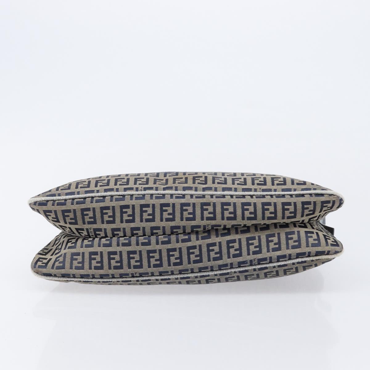 FENDI Zucchino Canvas Mamma Baguette Shoulder Bag Navy Silver Auth 203602