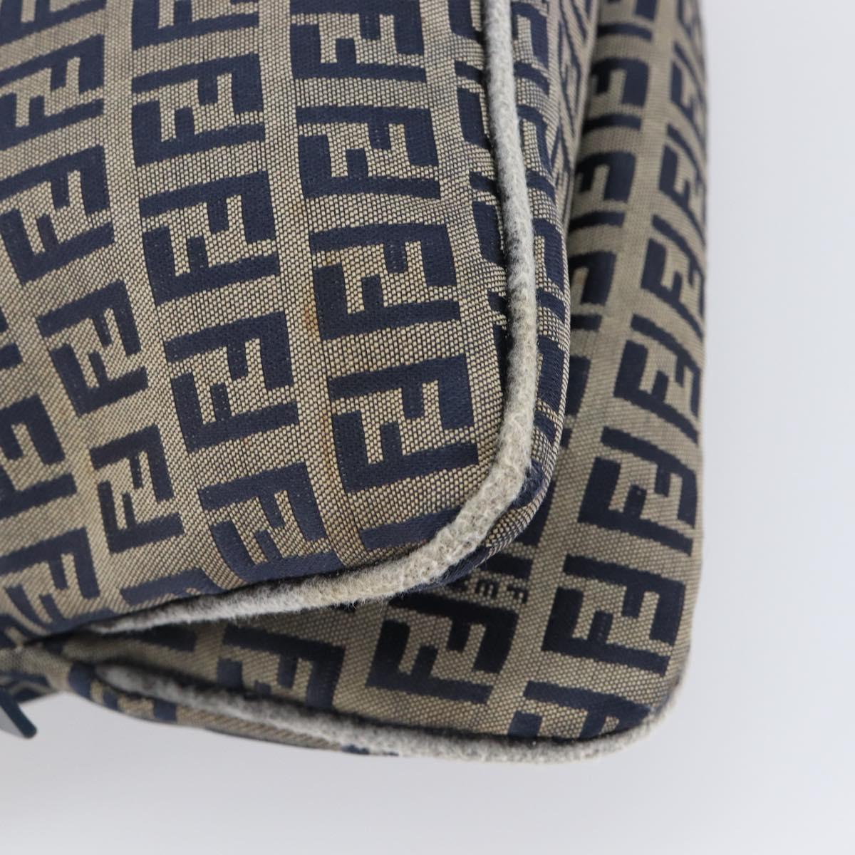 FENDI Zucchino Canvas Mamma Baguette Shoulder Bag Navy Silver Auth 203602