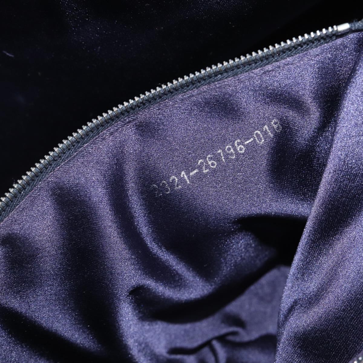 FENDI Zucchino Canvas Mamma Baguette Shoulder Bag Navy Silver Auth 203602