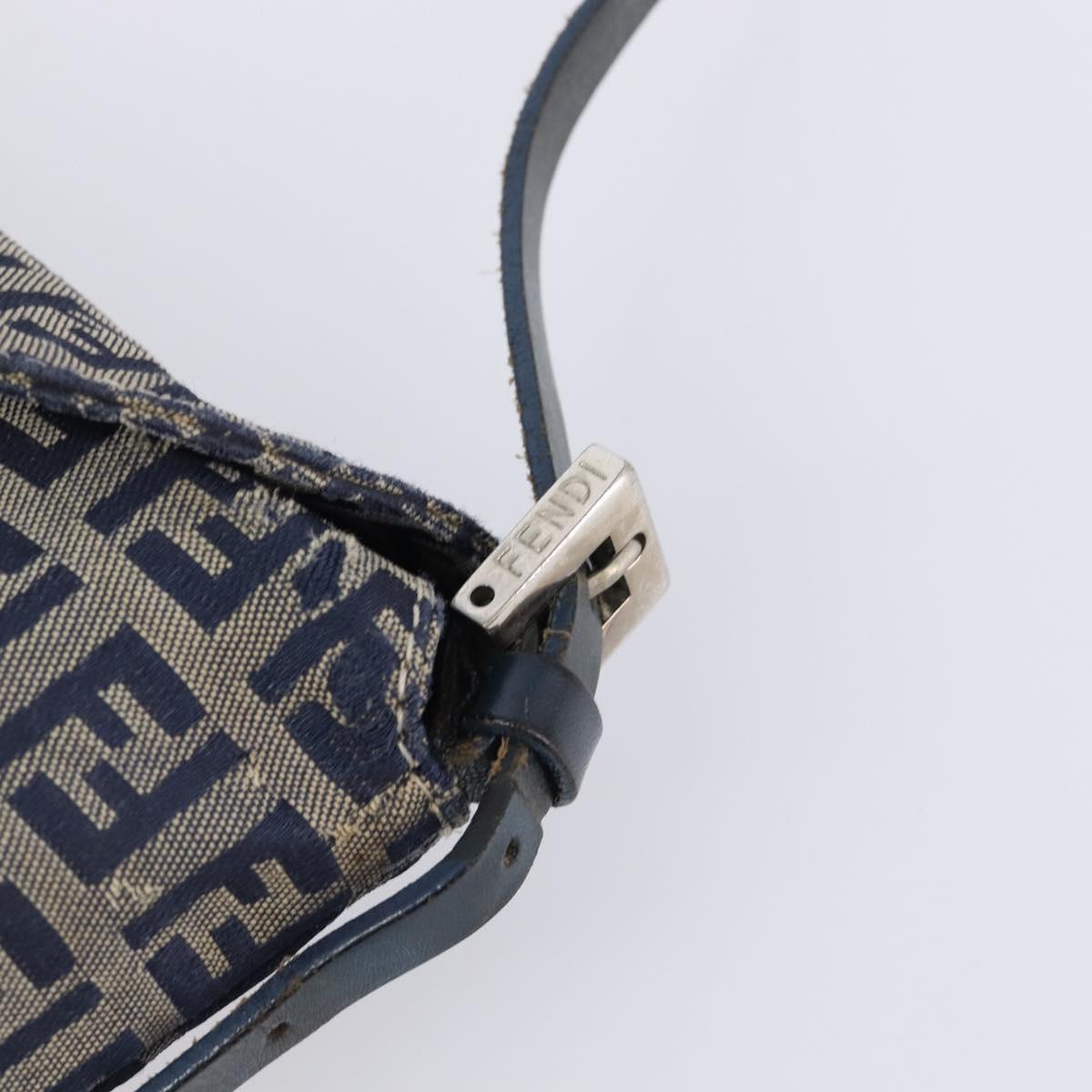 FENDI Zucchino Canvas Mamma Baguette Shoulder Bag Navy Silver Auth 203602