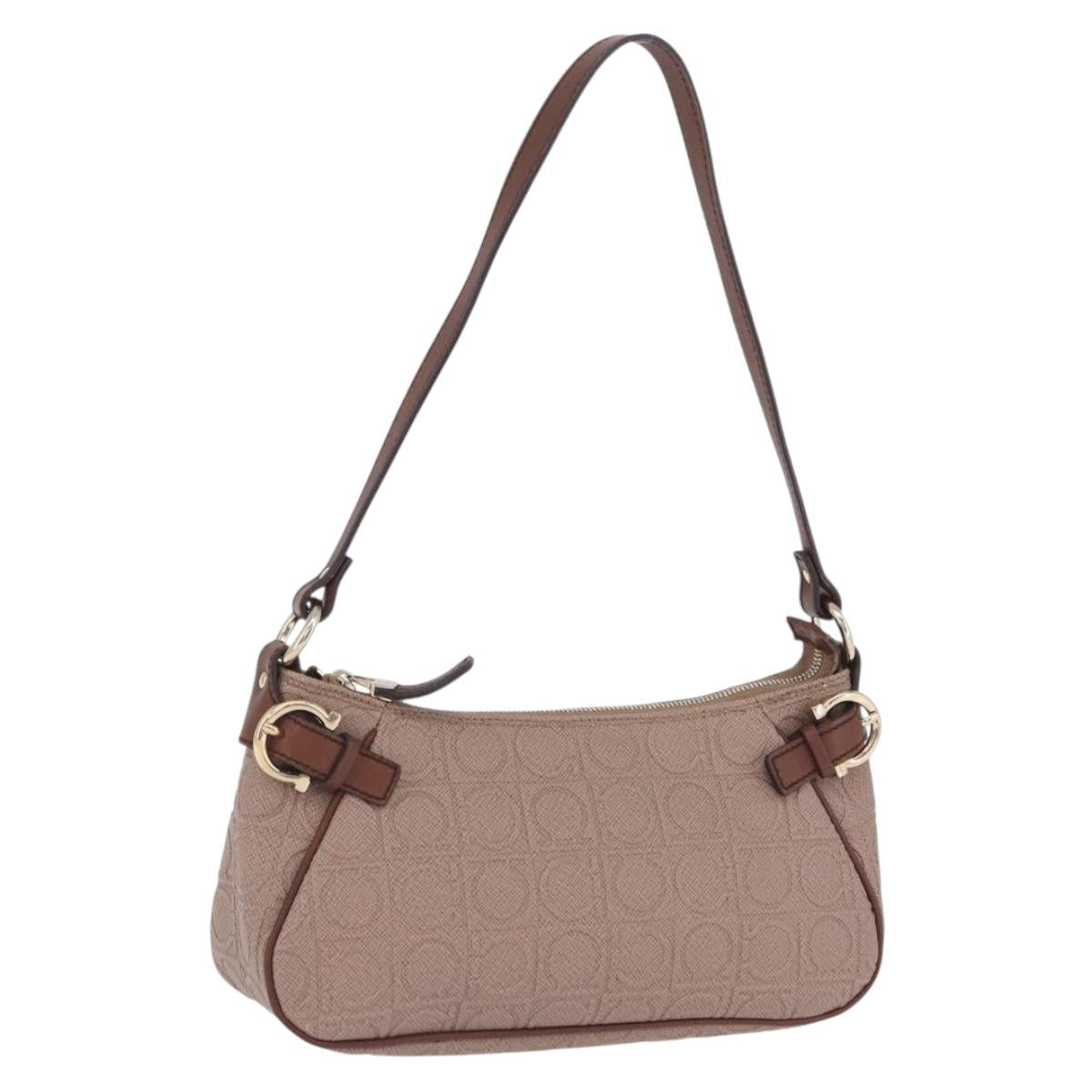 Salvatore Ferragamo Gancini Accessory Pouch PVC Canvas Pink Gold Auth 203603V