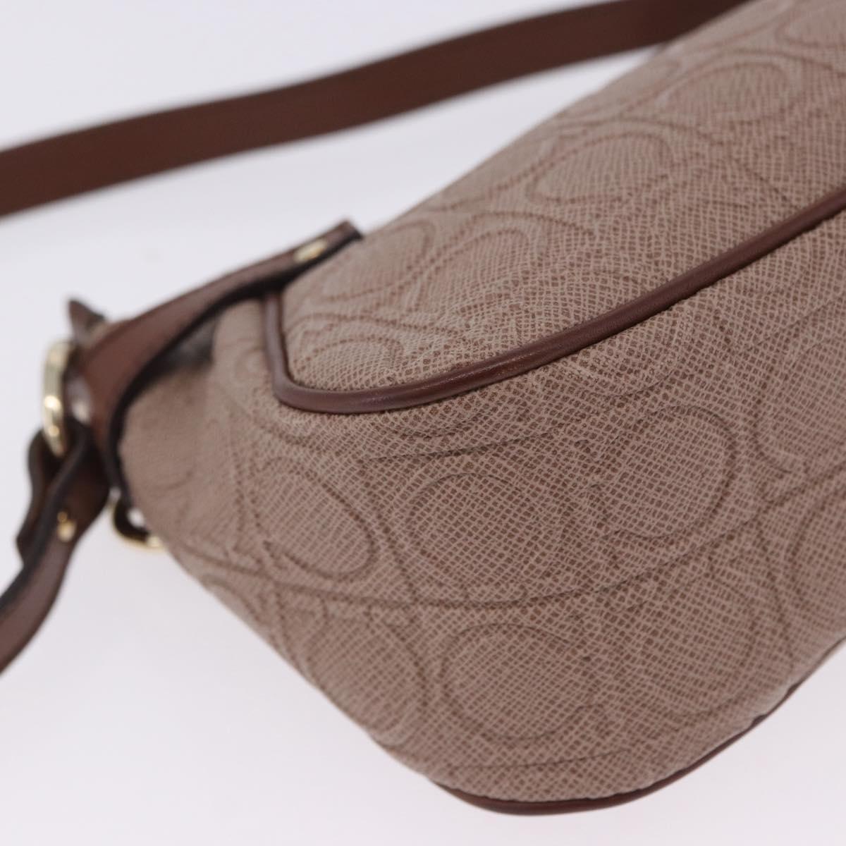 Salvatore Ferragamo Gancini Accessory Pouch PVC Canvas Pink Gold Auth 203603V