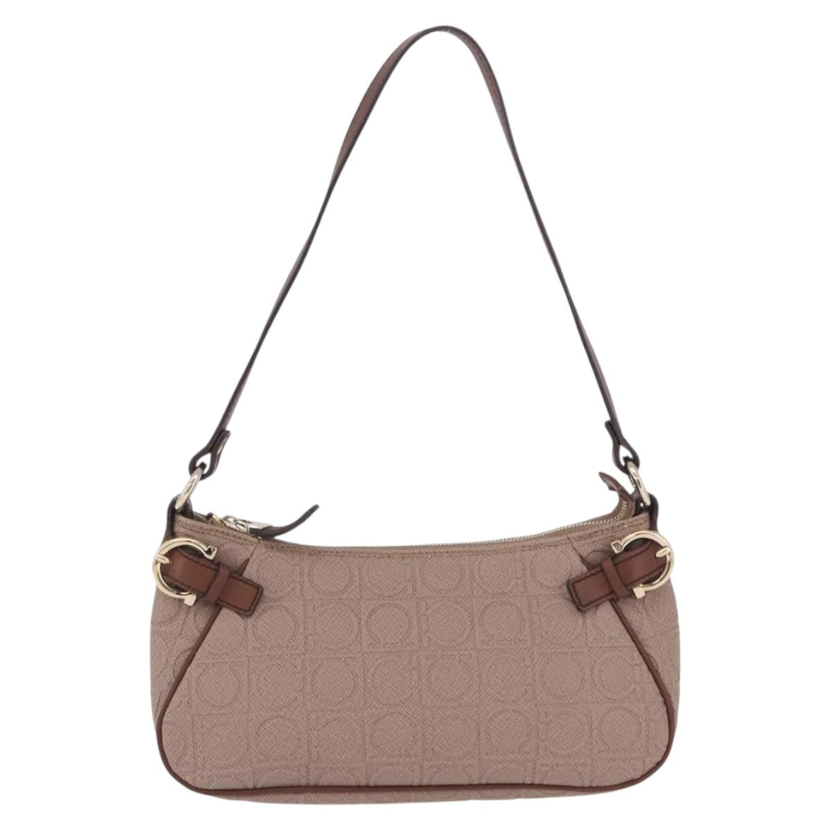 Salvatore Ferragamo Gancini Accessory Pouch PVC Canvas Pink Gold Auth 203603V