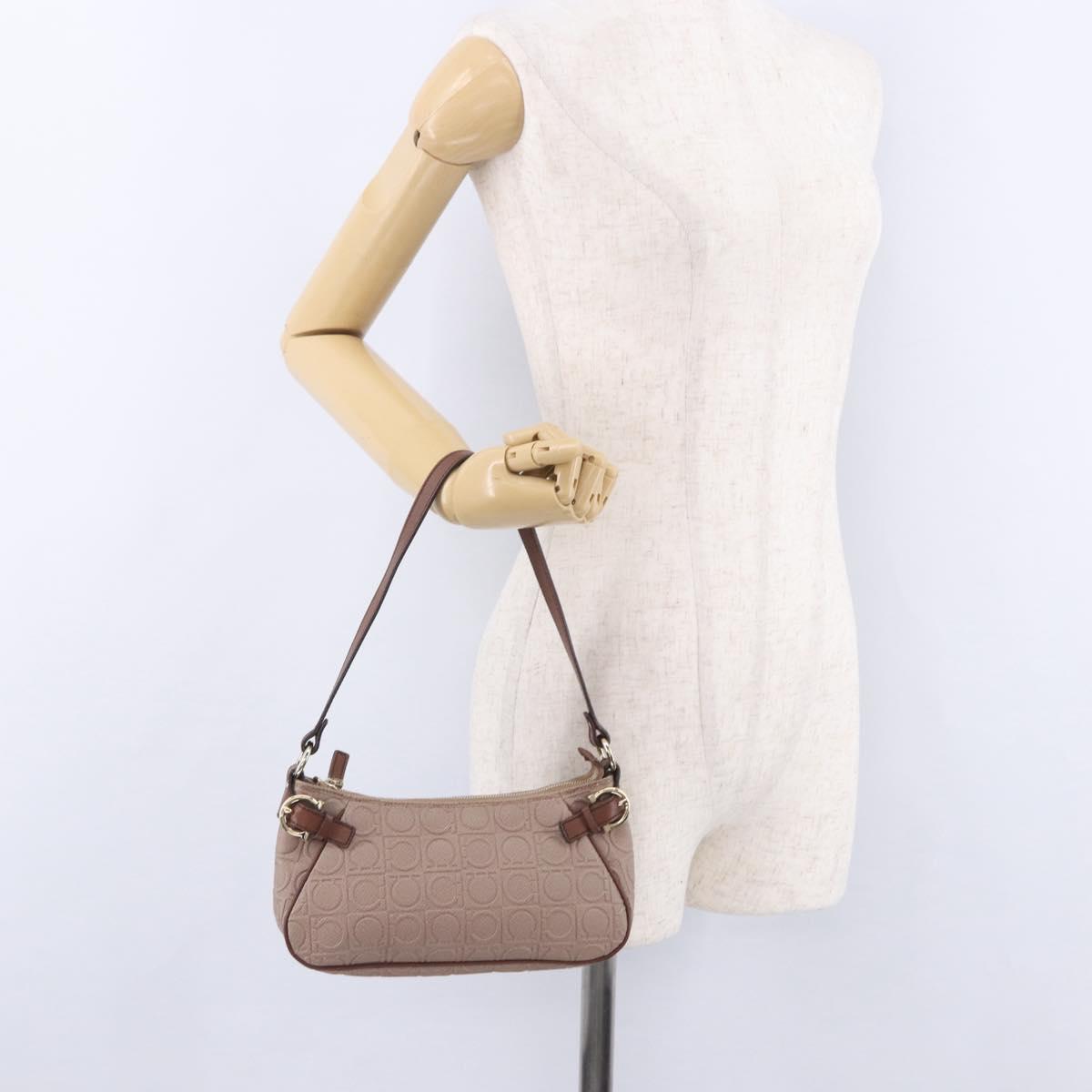 Salvatore Ferragamo Gancini Accessory Pouch PVC Canvas Pink Gold Auth 203603V