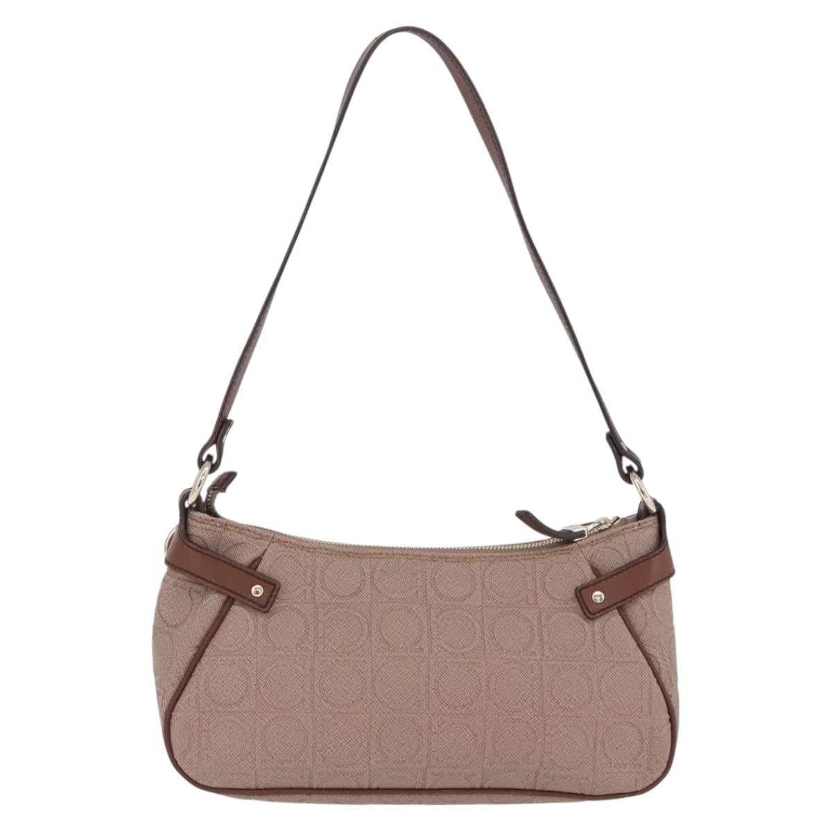 Salvatore Ferragamo Gancini Accessory Pouch PVC Canvas Pink Gold Auth 203603V