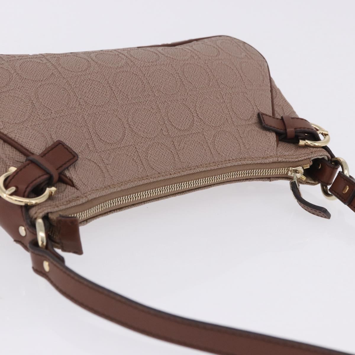 Salvatore Ferragamo Gancini Accessory Pouch PVC Canvas Pink Gold Auth 203603V