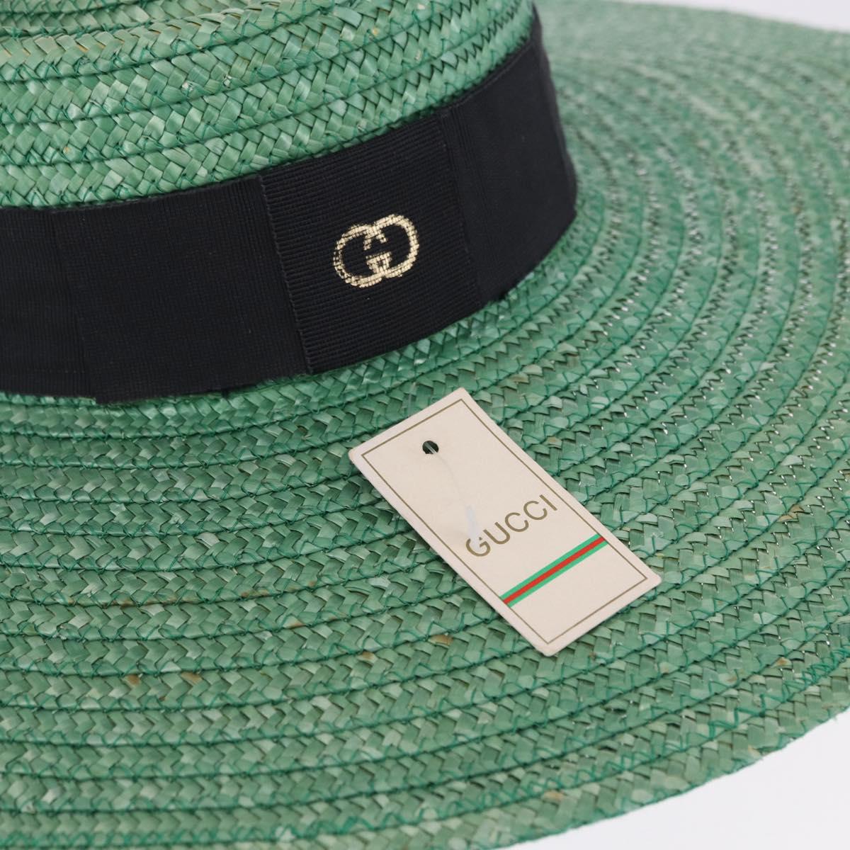 GUCCI Hat Straw Green Auth 203605M