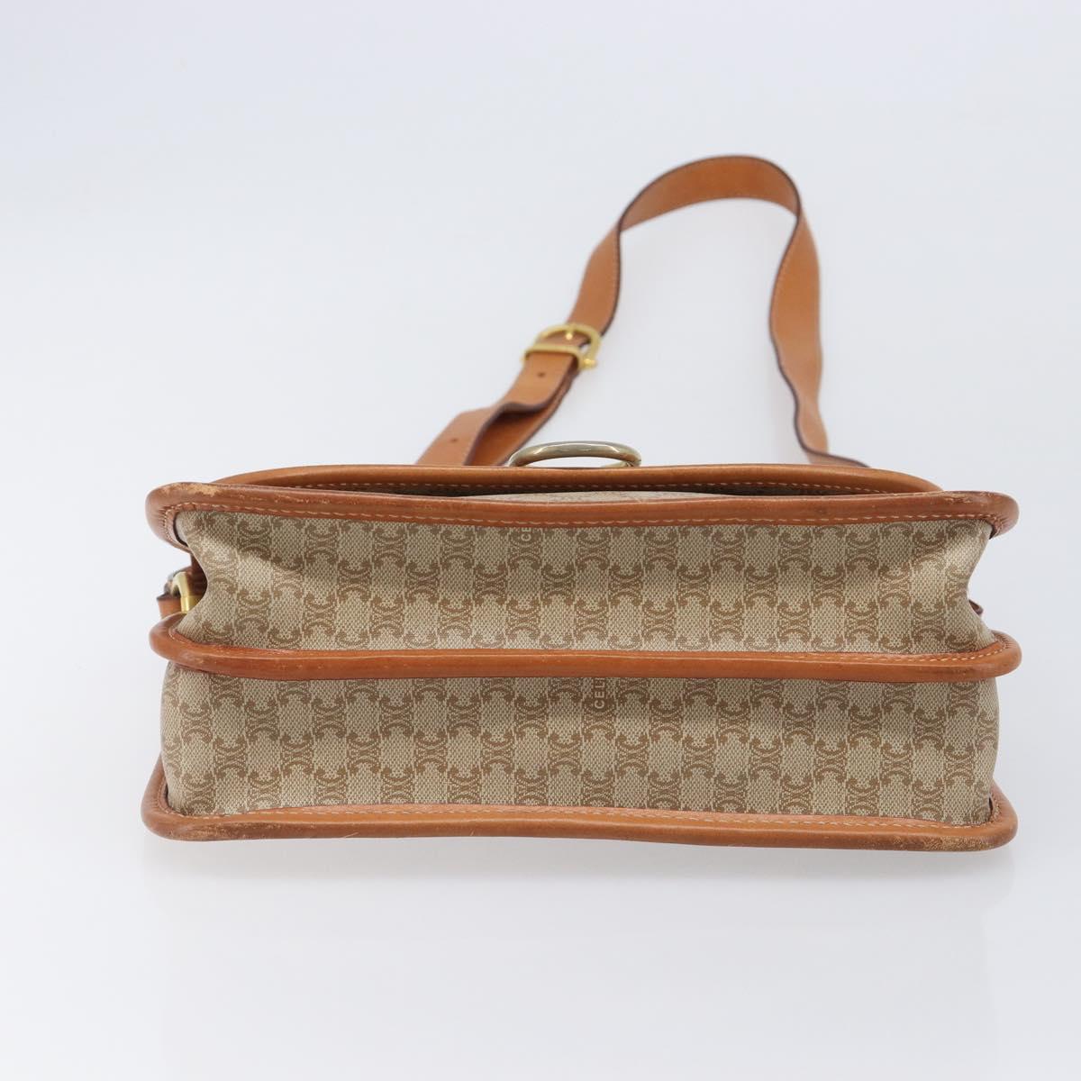 CELINE Macadam Canvas Shoulder Bag PVC Beige Gold Auth 203607