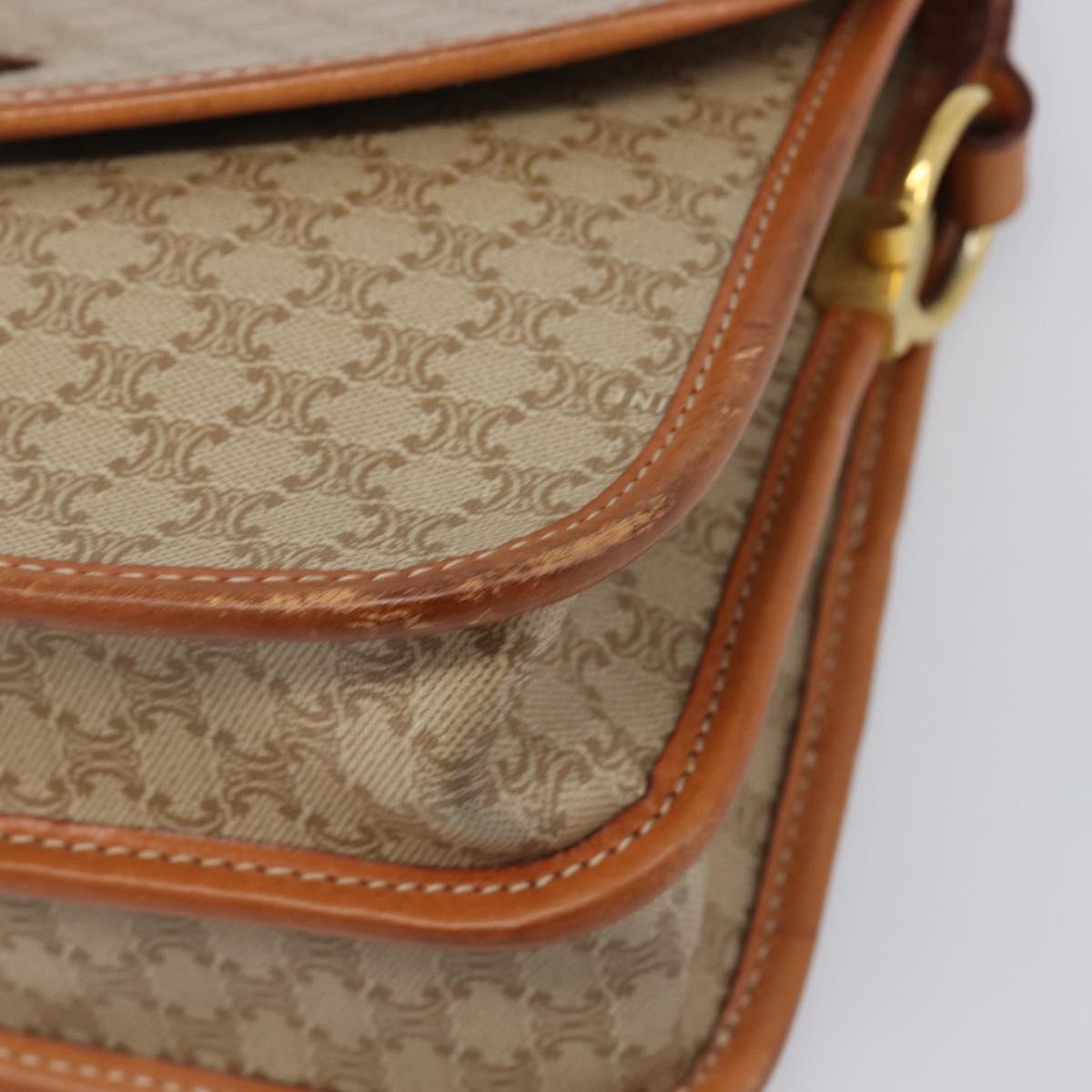 CELINE Macadam Canvas Shoulder Bag PVC Beige Gold Auth 203607