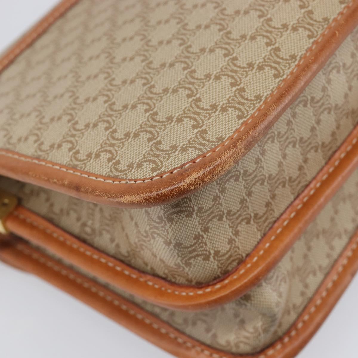 CELINE Macadam Canvas Shoulder Bag PVC Beige Gold Auth 203607