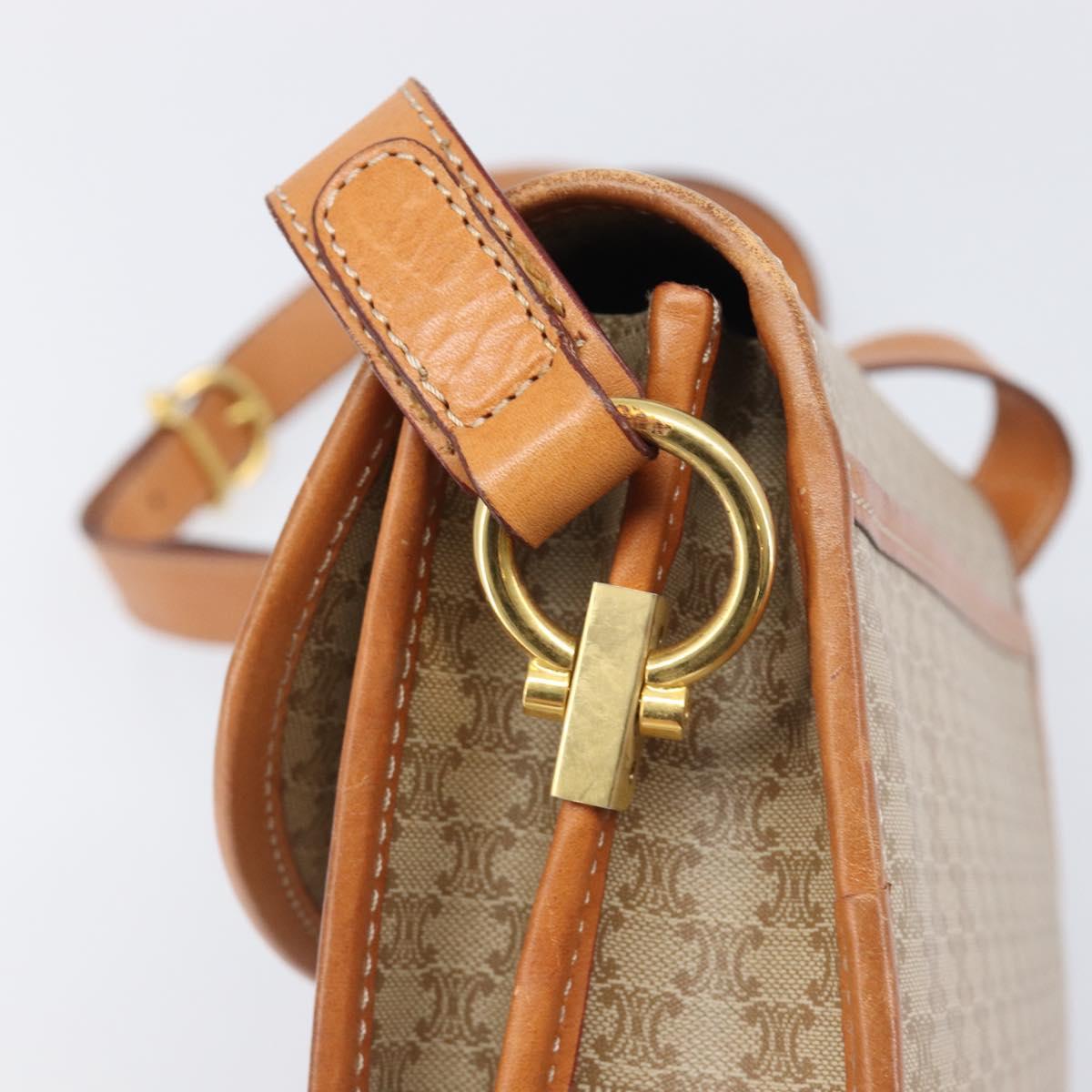 CELINE Macadam Canvas Shoulder Bag PVC Beige Gold Auth 203607