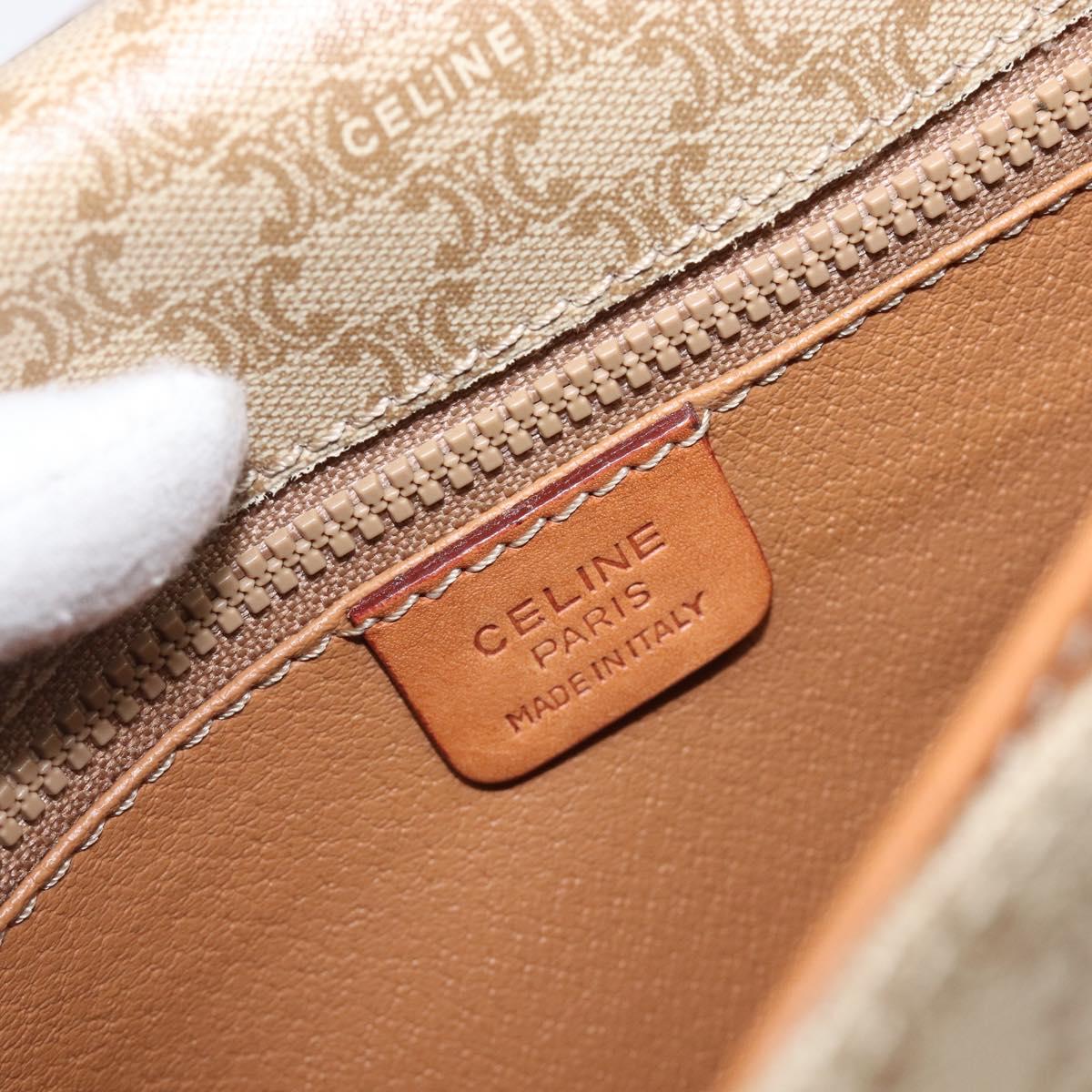 CELINE Macadam Canvas Shoulder Bag PVC Beige Gold Auth 203607
