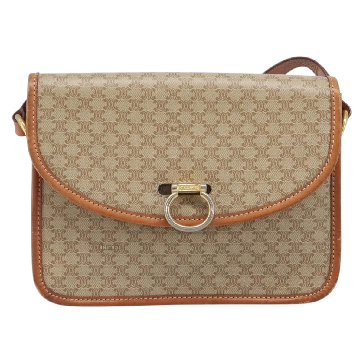 CELINE Macadam Canvas Shoulder Bag PVC Beige Gold Auth 203607