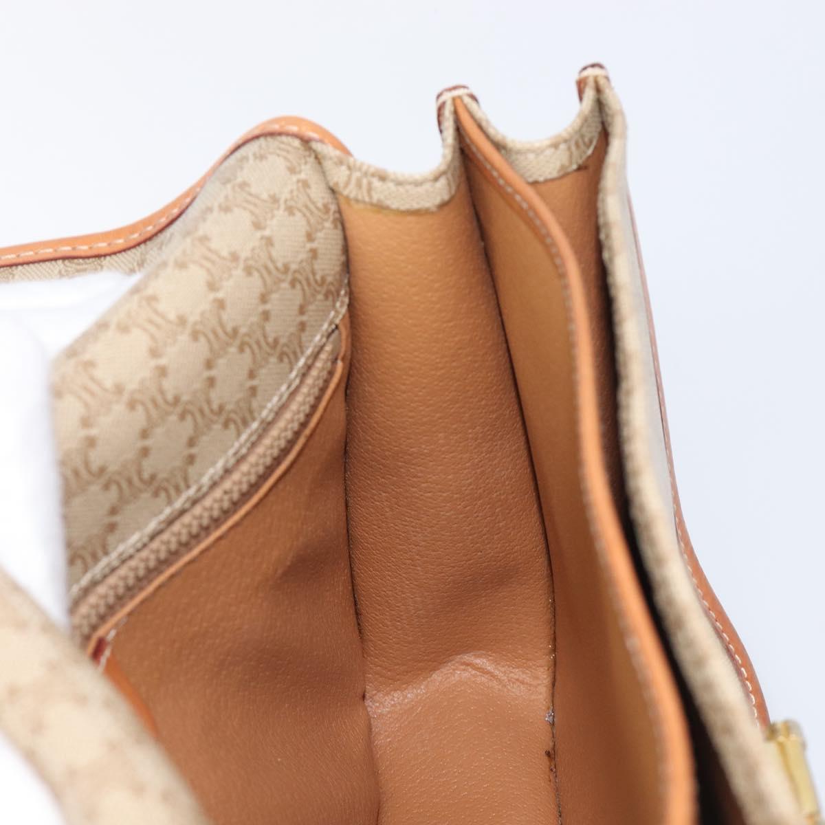 CELINE Macadam Canvas Shoulder Bag PVC Beige Gold Auth 203607