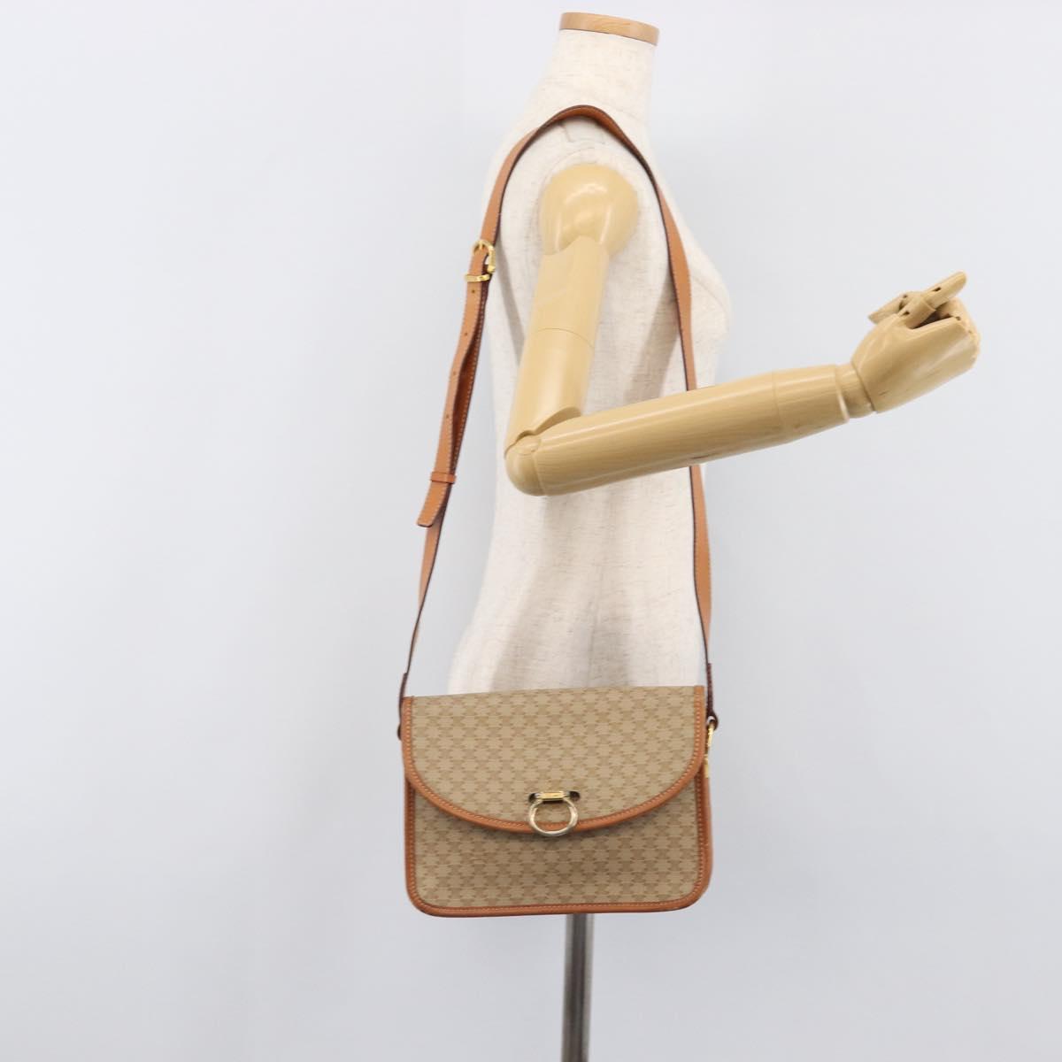 CELINE Macadam Canvas Shoulder Bag PVC Beige Gold Auth 203607