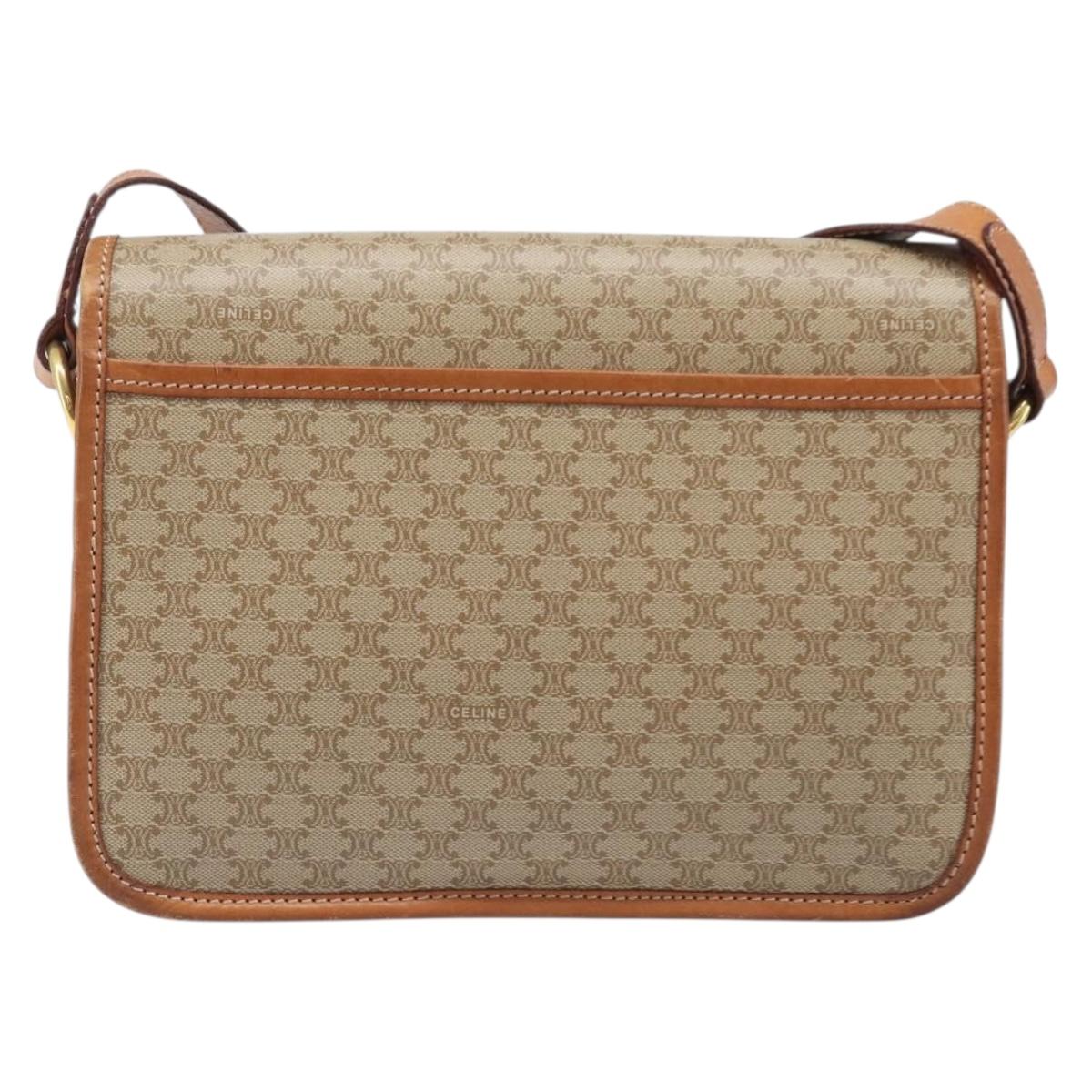 CELINE Macadam Canvas Shoulder Bag PVC Beige Gold Auth 203607