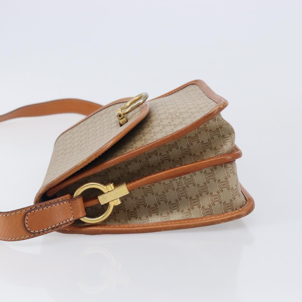 CELINE Macadam Canvas Shoulder Bag PVC Beige Gold Auth 203607