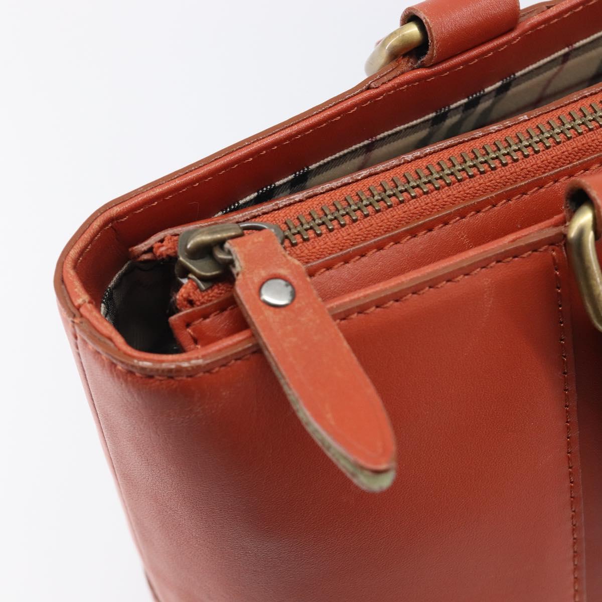 BURBERRY Hand Bag Leather Orange Gold Auth 203611
