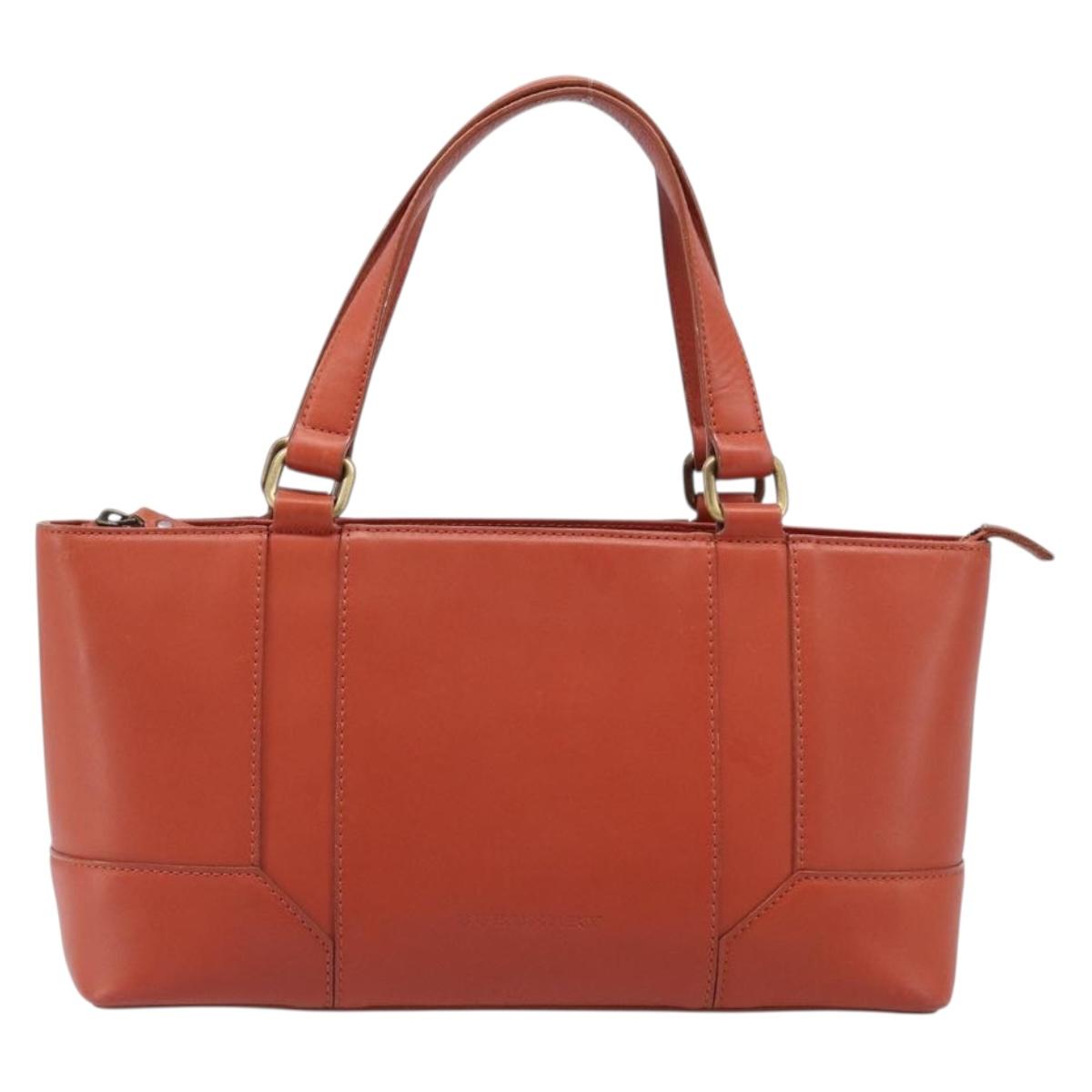 BURBERRY Hand Bag Leather Orange Gold Auth 203611